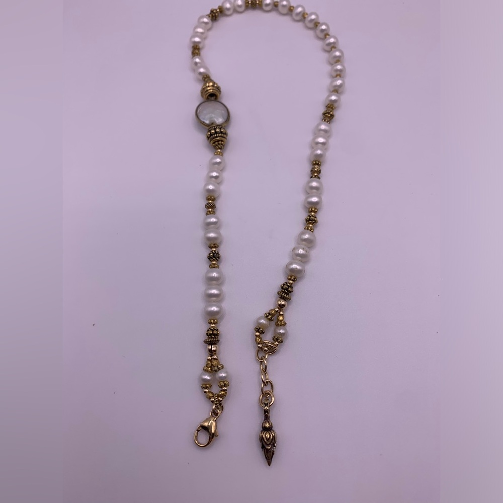 Turchin Hallmarked RARE Gold, Freshwater Pearl & Mother of Pearl Wrap Bracelet - Picture 7 of 15